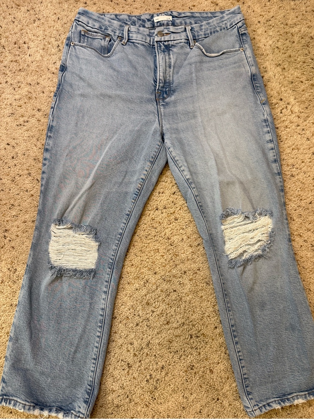 Good American Good Petite Distressed Crop Straight Jeans 14/32 Indigo 943